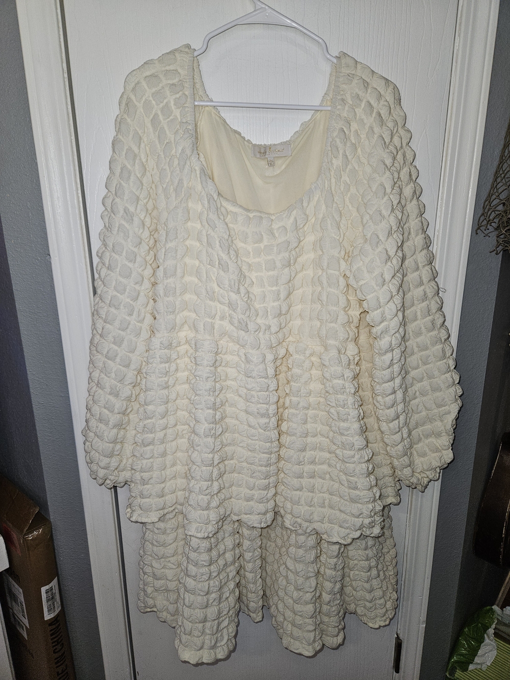 Simply Southern Cream Textured Tiered Midi Dress - Picture 2 of 6